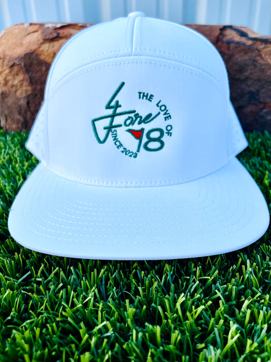 White 7 Panel Snapback Round Logo